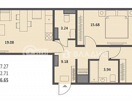 2-комнатная квартира, 66.65 м2
