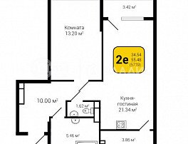 2-комнатная квартира, 57.19 м2