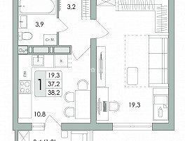 1-комнатная квартира, 38.2 м2