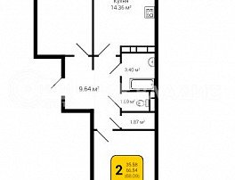 2-комнатная квартира, 68.09 м2