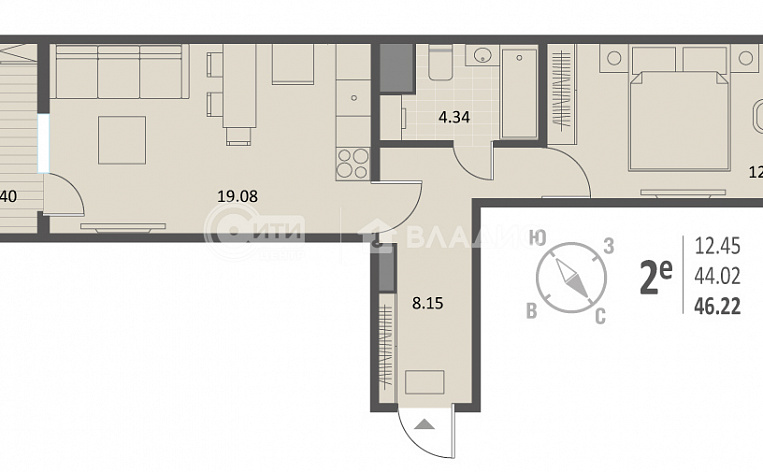 1-комнатная квартира, 46.22 м2, эт. 11, id: 917278, фото 11