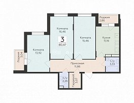 3-комнатная квартира, 80.47 м2