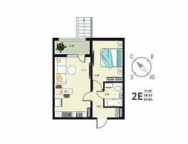 1-комнатная квартира, 40.84 м2