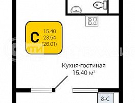 1-комнатная квартира, 26.01 м2