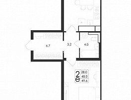 2-комнатная квартира, 49.6 м2