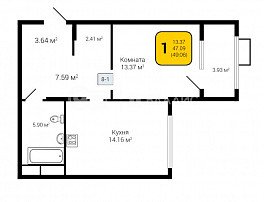 1-комнатная квартира, 49.06 м2