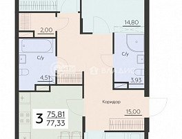3-комнатная квартира, 77.33 м2