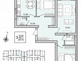 3-комнатная квартира, 88.14 м2