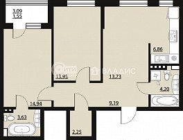 2-комнатная квартира, 70.44 м2