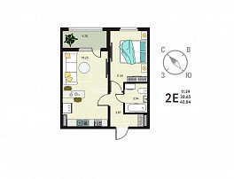 1-комнатная квартира, 40.84 м2
