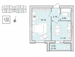 1-комнатная квартира, 39.44 м2