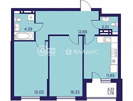 2-комнатная квартира, 64.05 м2