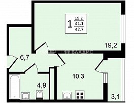 1-комнатная квартира, 42.5 м2