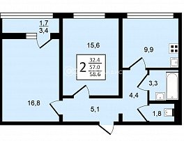 2-комнатная квартира, 58.6 м2