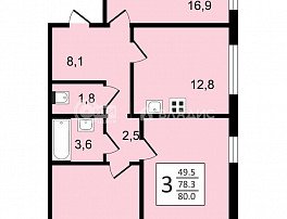 3-комнатная квартира, 80 м2