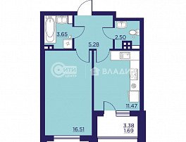 1-комнатная квартира, 41.1 м2