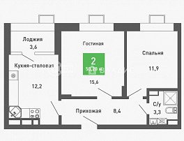 2-комнатная квартира, 53.2 м2