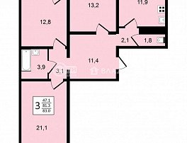 3-комнатная квартира, 83 м2