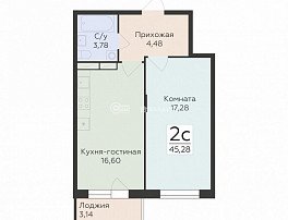 2-комнатная квартира, 45.28 м2
