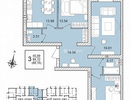 3-комнатная квартира, 88.15 м2
