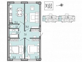 3-комнатная квартира, 69.6 м2