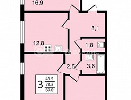3-комнатная квартира, 80 м2