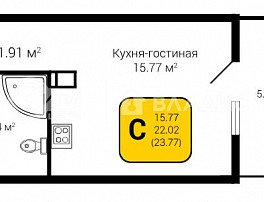 1-комнатная квартира, 23.77 м2