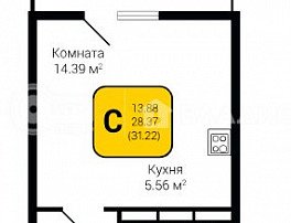 1-комнатная квартира, 31.22 м2