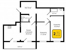2-комнатная квартира, 81.24 м2