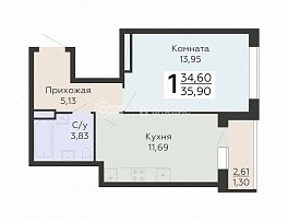 1-комнатная квартира, 35.9 м2
