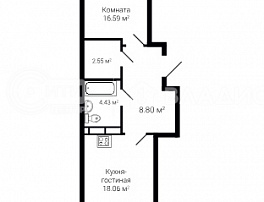 1-комнатная квартира, 52.43 м2