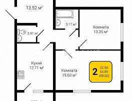 2-комнатная квартира, 66.02 м2