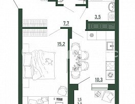 1-комнатная квартира, 39.8 м2