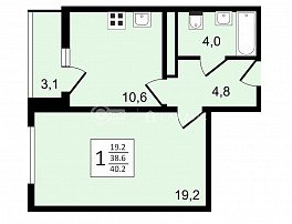 1-комнатная квартира, 40.2 м2