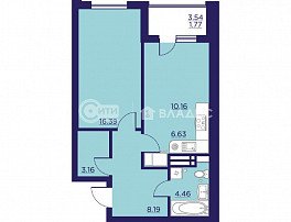 1-комнатная квартира, 50.76 м2
