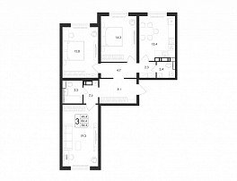 3-комнатная квартира, 86.4 м2