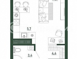 1-комнатная квартира, 28.4 м2