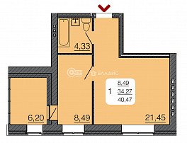 1-комнатная квартира, 37.37 м2
