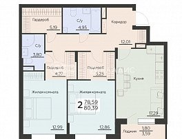 2-комнатная квартира, 80.39 м2