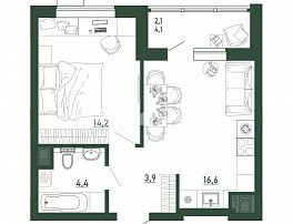 1-комнатная квартира, 40.9 м2