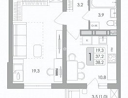 1-комнатная квартира, 38.2 м2
