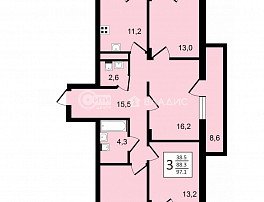 3-комнатная квартира, 97.1 м2