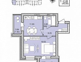 1-комнатная квартира, 45.65 м2