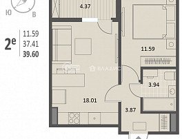 1-комнатная квартира, 39.6 м2