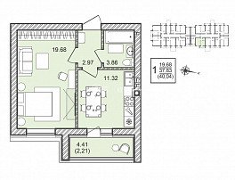 1-комнатная квартира, 40.04 м2