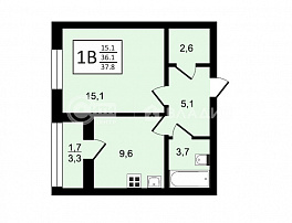 1-комнатная квартира, 37.8 м2