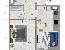 1-комнатная квартира, 46.9 м2
