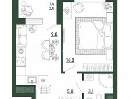 1-комнатная квартира, 34.3 м2
