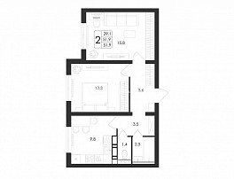 2-комнатная квартира, 51.9 м2