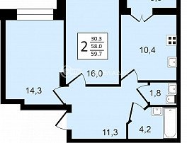 2-комнатная квартира, 59.7 м2